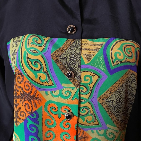 Vintage 80s Martinique Multicolor Multiprint Satin Button Down - Picture 5 of 6